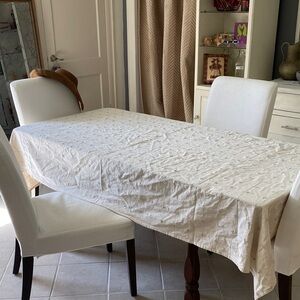 Flax and Cotton Reversible Silver Tinsel Beige/Cream Neutral Table Cloth